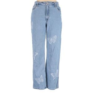 Hollister Flare Jeans Butterfly Pattern Y2K Light Wash High Rise Boho 13 Juniors